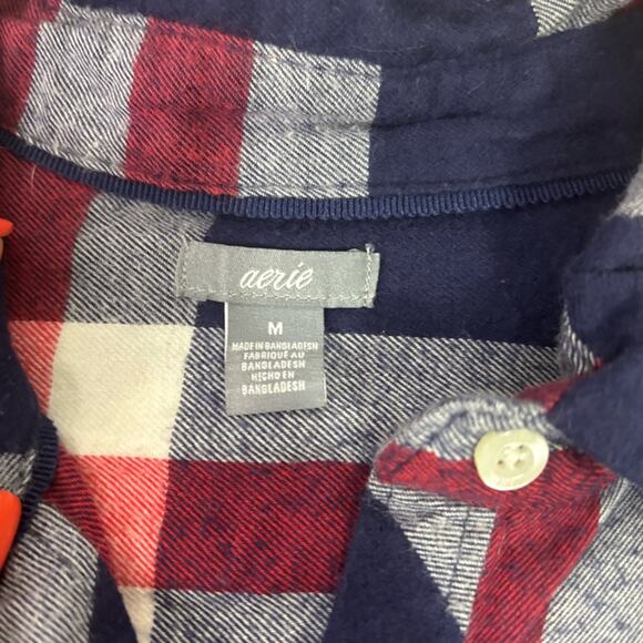 Aerie Red White & Blue Plaid Shirt with Draw String Waist Size Medium SS0877 - Picture 6 of 9